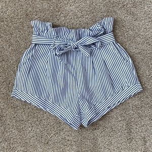Shein Tie Waist Side Pocket Paper Bag Striped Shorts